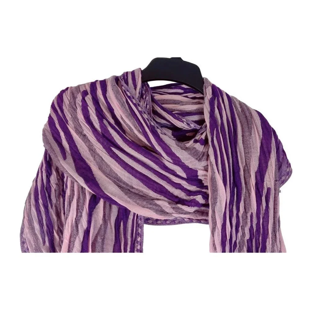 Scarf Shawl Purple Pink Tone Fringe Crinkle Double Woven Material Texture Mesh